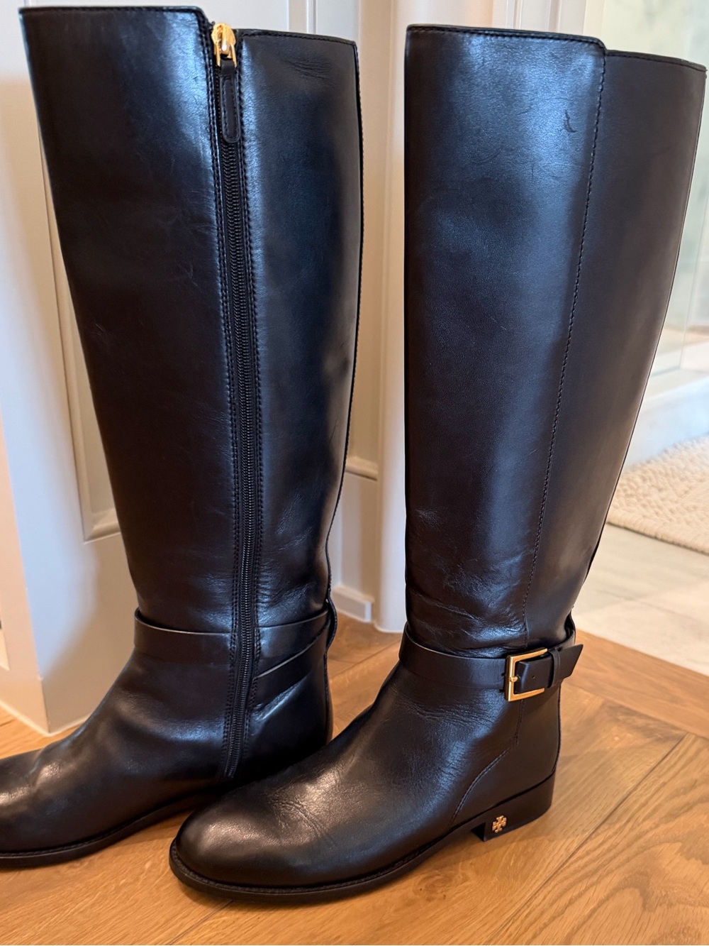 Tory Burch Black Leather Knee-High Riding Boots with Gold Hardware - barely used